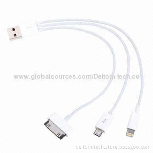 3-in-1 USB Sync/Mobile Phone-PC Data Cables for Samsung, iPhone, HTC, White Color